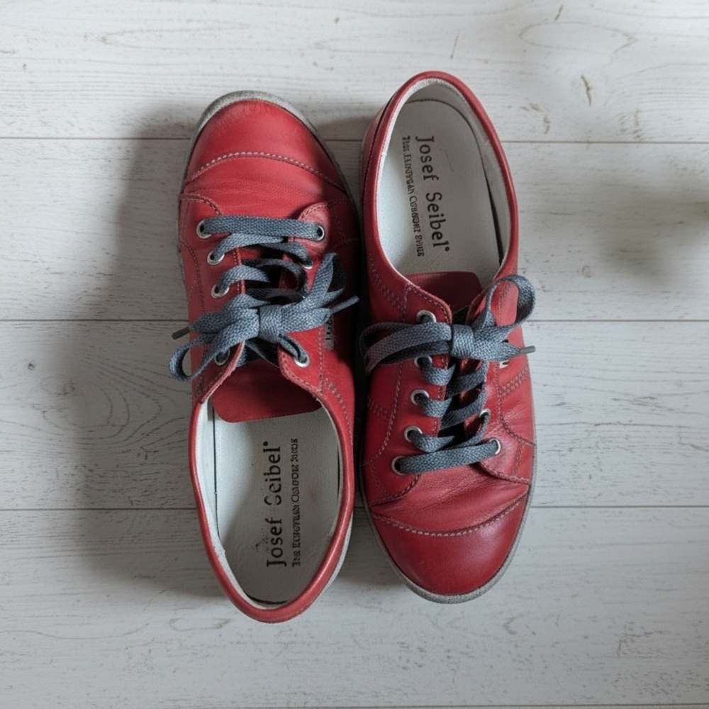 👠 Josef Seibel Red Leather Loafers - Size 37 (Approx. US 6.5-7)